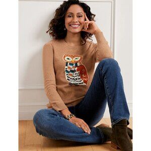 TALBOTS Owl Jacquard Pullover Knit Cotton Size P